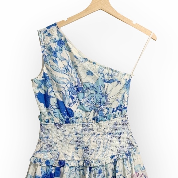 NWT Rococo Sand Amaya One Shoulder Floral Print Mini Dress, Size S, Color Blue - Picture 4 of 16
